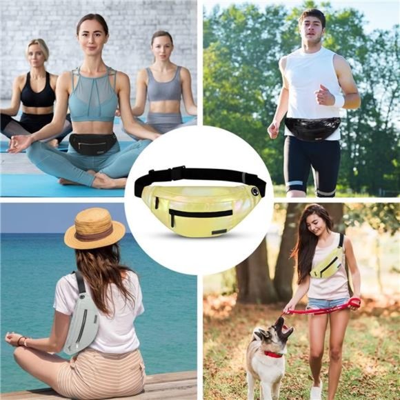 Large Crossbody Fanny Pack with 4-Zipper Pockets Gold Sports Festival Gym - Picture 6 of 6